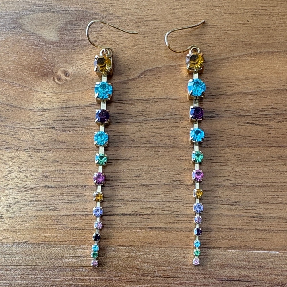 NADRI Multicolor Crystal CZ Drop Earrings Gold Blue Purple Statement